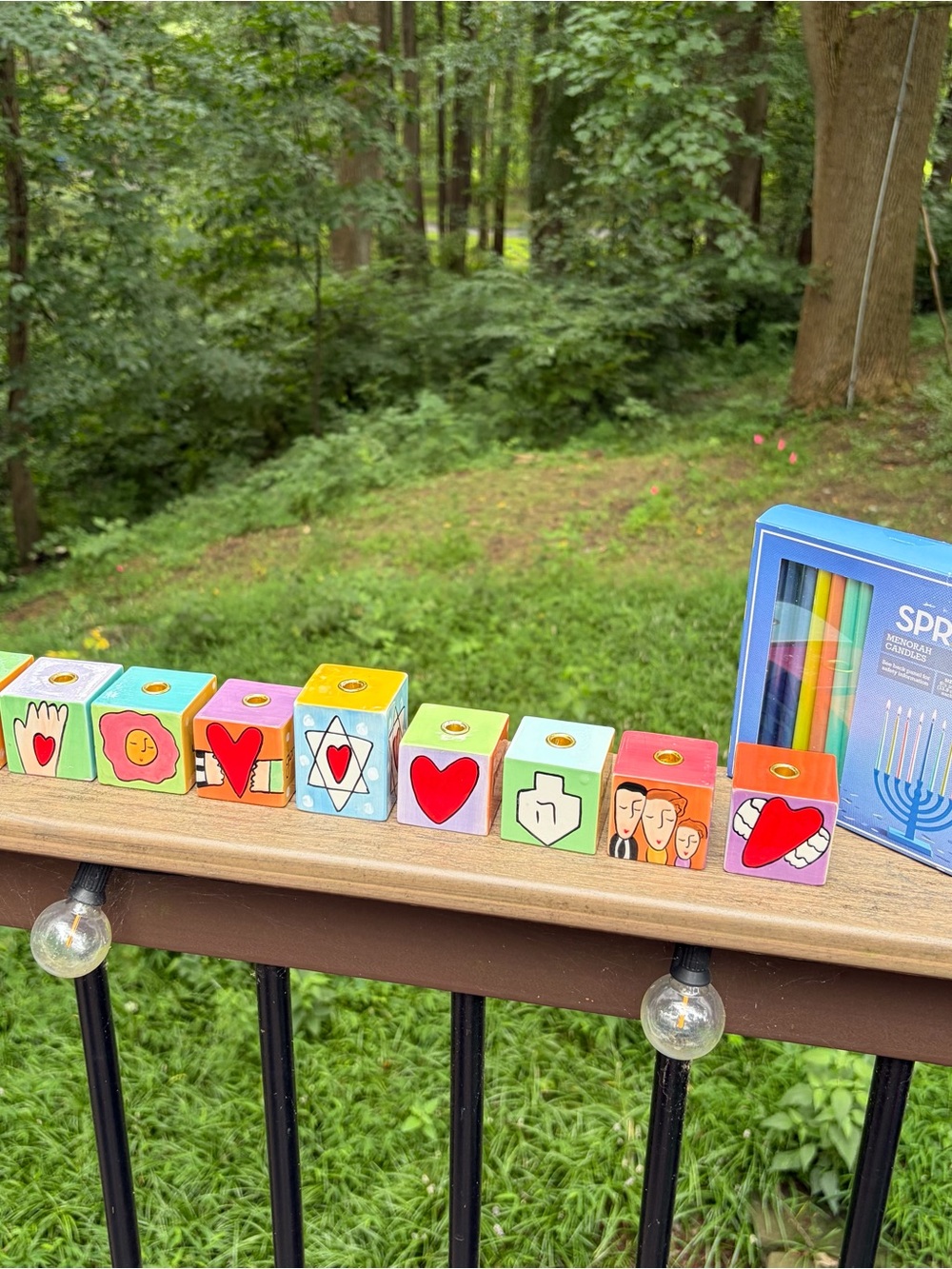 Sandra Magsamen for Department 56 NINE Piece Menorah w 39 Candles Ceramic Cubes